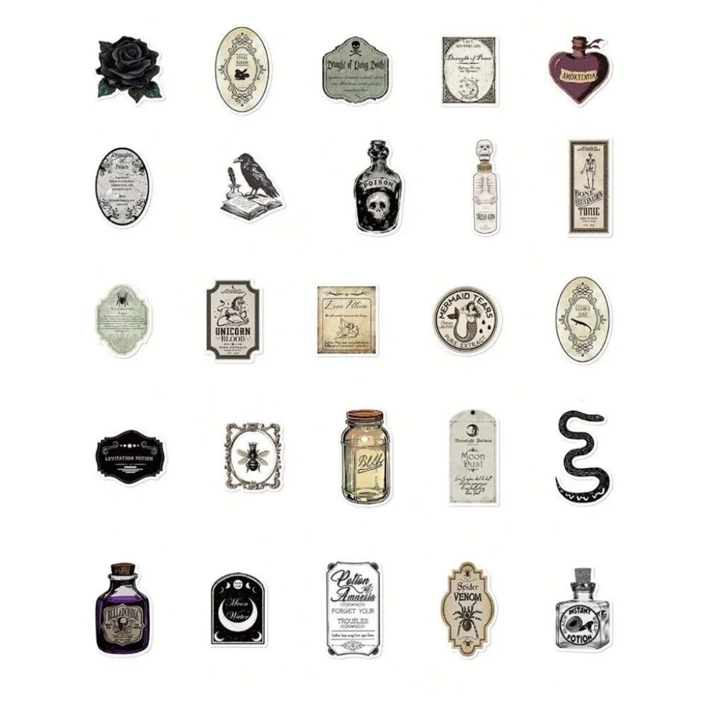 50pcs Gothic Apothecary Vintage Magic Potion Sticker Labels For Notebook